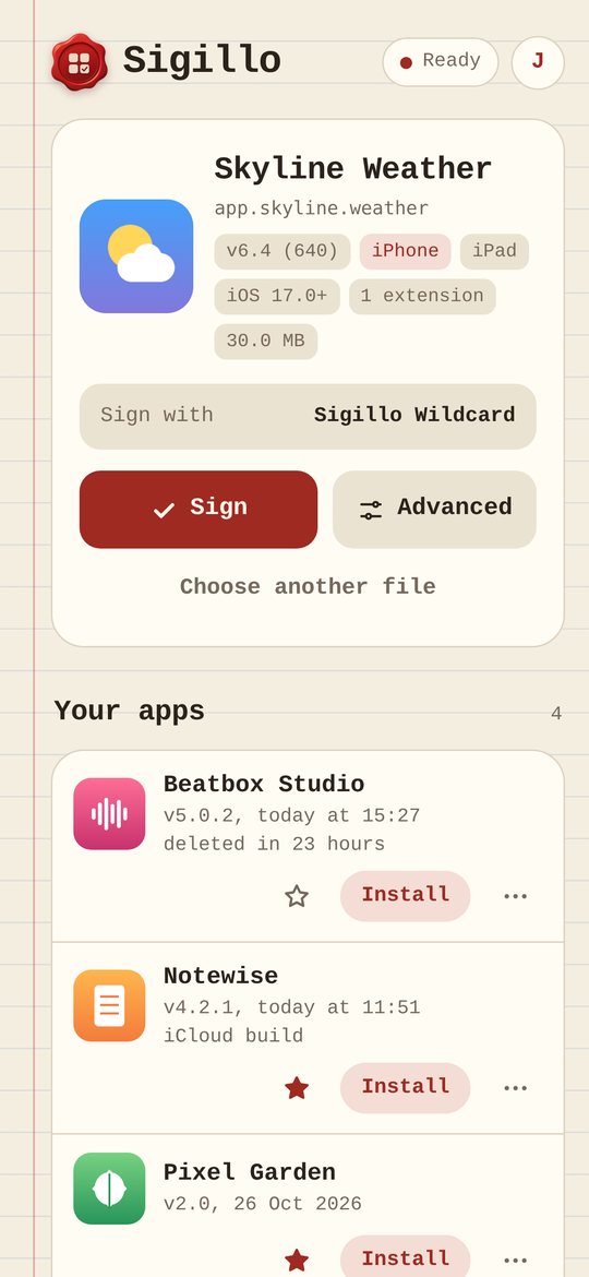 An uploaded app ready to sign