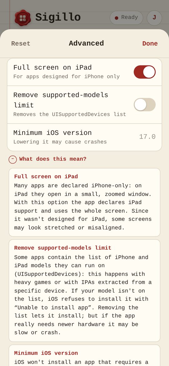 Advanced options with explanations