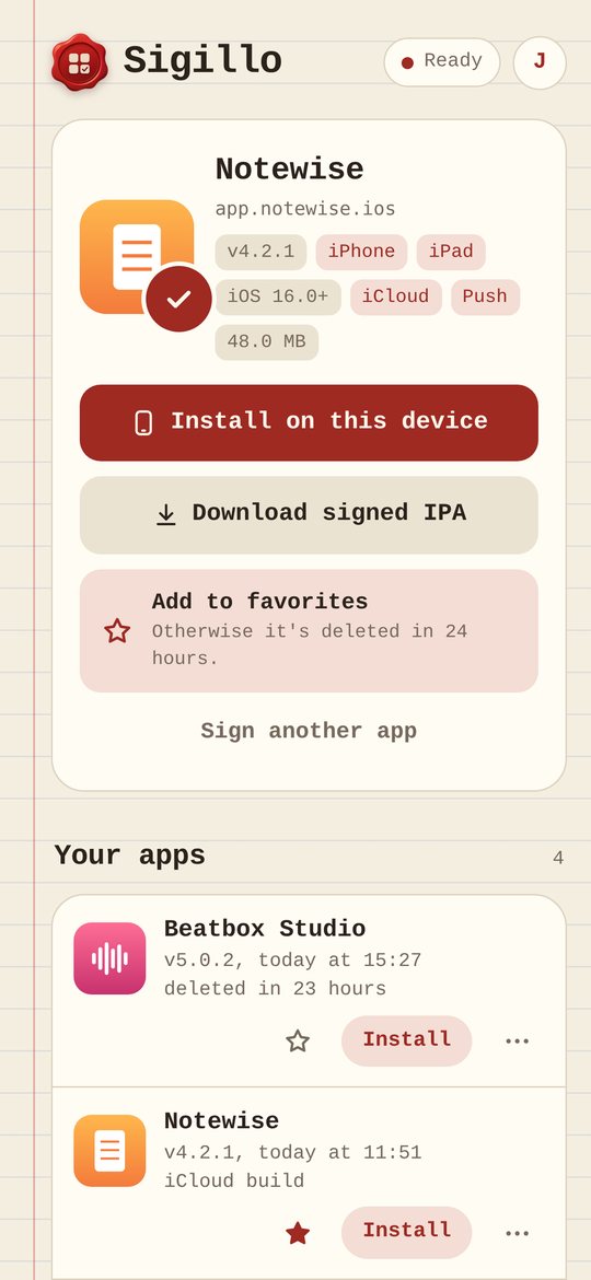 A signed app with the Install button