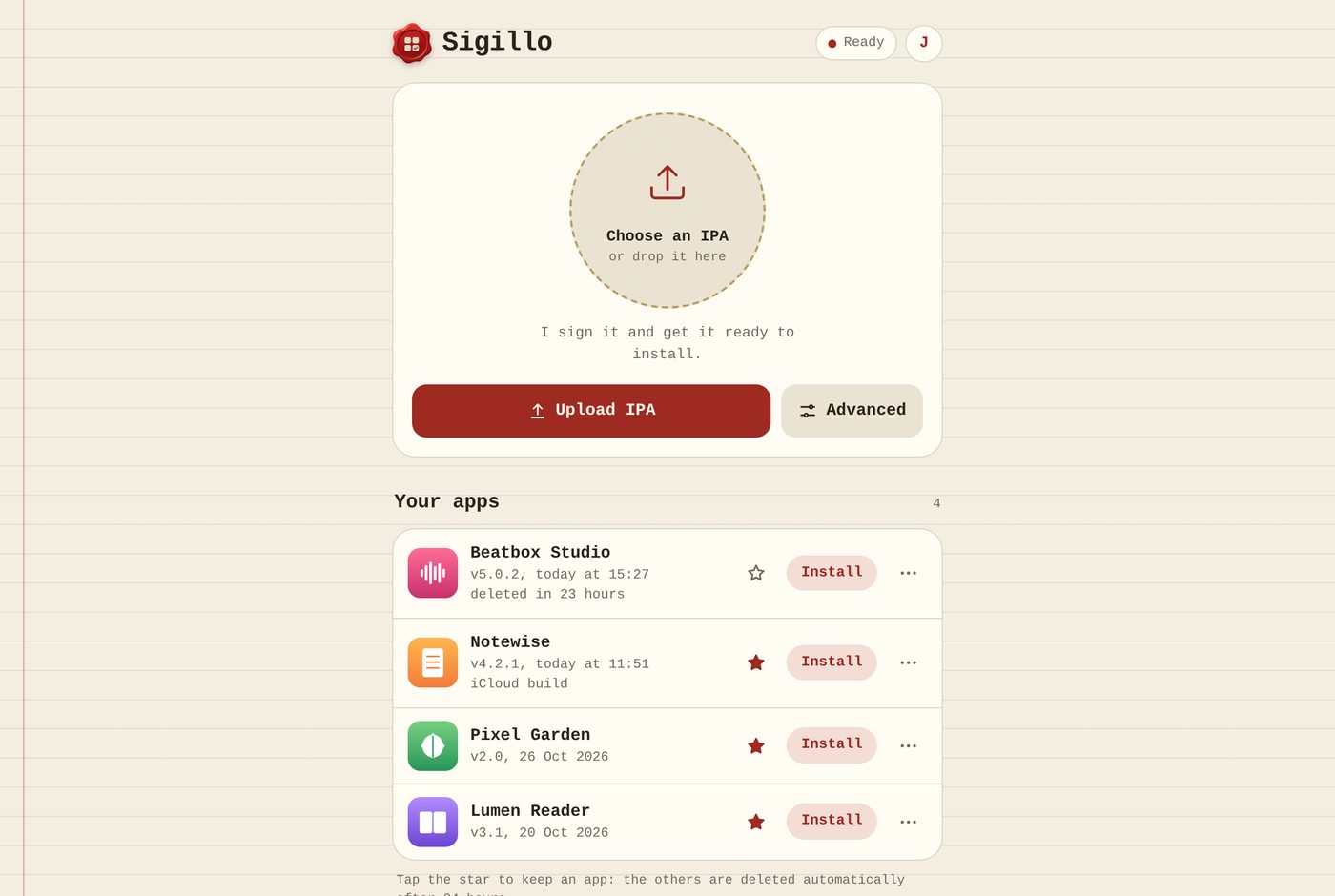 Sigillo in a desktop browser